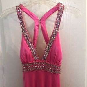 Bright Pink Beaded Prom Dress